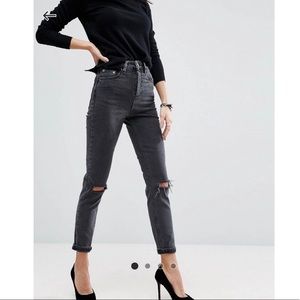 ASOS High Rise Slim Mom Jeans Washed Black